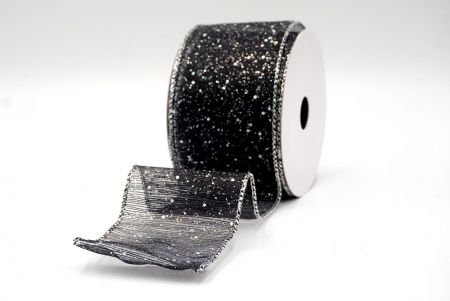 Black/Silver_Metallic Glittery Wired Ribbon_KF9064G-53S