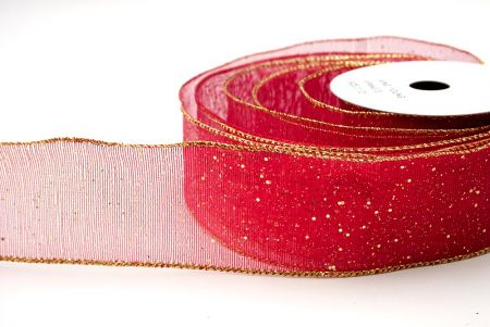 Red/Gold_Metallic Glittery Wired Ribbon_KF9064G-7G