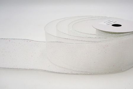 White_Metallic Glittery Wired Ribbon_KF9064GN-1N