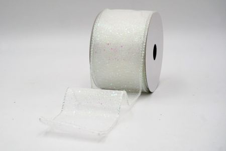 White_Metallic Glittery Wired Ribbon_KF9064GN-1N