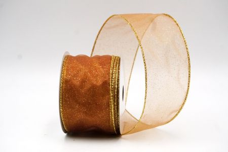 Vaaleanruskea - Kulta kiiltävä värijauhe langallinen nauha_KF9066G-14