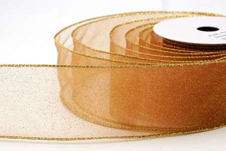 Vaaleanruskea - Kulta kiiltävä värijauhe langallinen nauha_KF9066G-14