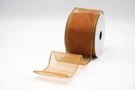 Vaaleanruskea - Kulta kiiltävä värijauhe langallinen nauha_KF9066G-14