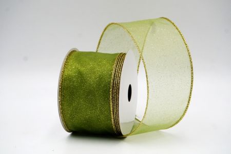 Omenanvihreä - Kulta kiiltävä värijauhe langallinen nauha_KF9066G-15