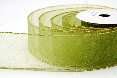 Omenanvihreä - Kulta kiiltävä värijauhe langallinen nauha_KF9066G-15