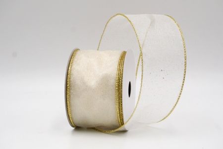 Valkoinen - Kulta kiiltävä värijauhe langallinen nauha_KF9066G-1G