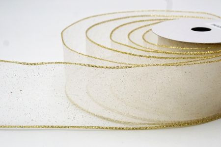 Valkoinen - Kulta kiiltävä värijauhe langallinen nauha_KF9066G-1G