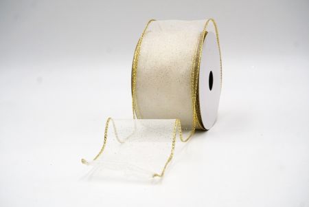 Valkoinen - Kulta kiiltävä värijauhe langallinen nauha_KF9066G-1G