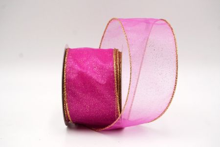 Kuuma vaaleanpunainen - Kulta kiinteä väri kimalle pöly langallinen nauha_KF9066G-40