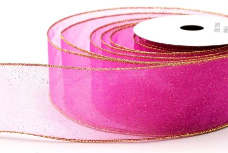Kuuma vaaleanpunainen - Kulta kiinteä väri kimalle pöly langallinen nauha_KF9066G-40