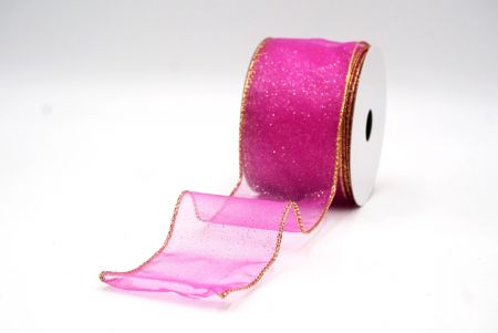 Kuuma vaaleanpunainen - Kulta kiinteä väri kimalle pöly langallinen nauha_KF9066G-40