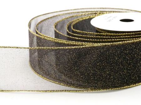 Musta - Kulta kiinteä väri kimalle pöly langallinen nauha_KF9066G-53G