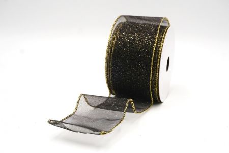 Musta - Kulta kiinteä väri kimalle pöly langallinen nauha_KF9066G-53G