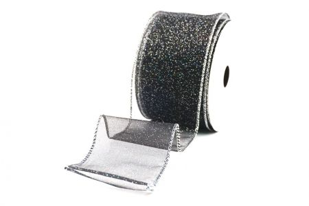 Musta kiinteä väri kimalle pöly langallinen nauha_KF9066G-53