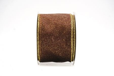 Ruskea - Kulta kiinteä väri kimalle pöly langallinen nauha_KF9066G-58