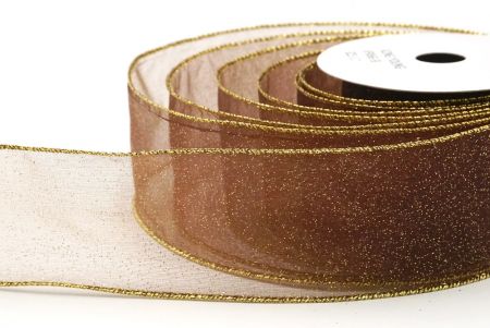 Ruskea - Kulta kiinteä väri kimalle pöly langallinen nauha_KF9066G-58