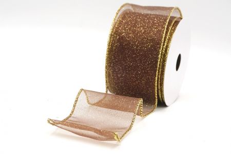 Ruskea - Kulta kiinteä väri kimalle pöly langallinen nauha_KF9066G-58