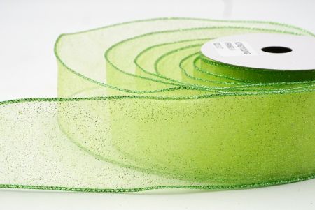 Omenanvihreä kiinteä väri kimalle pöly langallinen nauha_KF9066GI-16