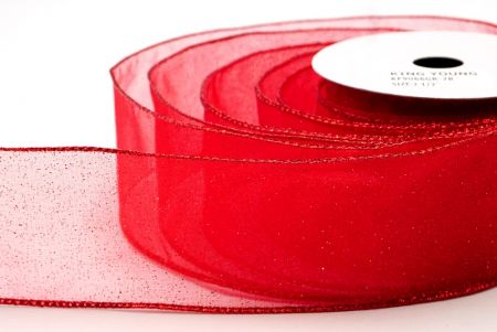 Punainen kiinteä väri kimalle pöly langallinen nauha_KF9066GR-7R
