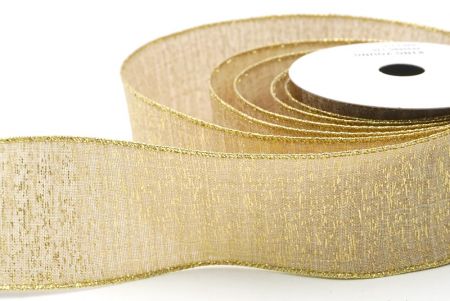 Light Brown Gold Metallic Textured Wired Ribbon_KF9068G-13G