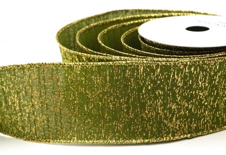 Matcha Green - Gold Metallic Textured Wired Ribbon_KF9068G-15