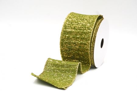 Matcha Green - Gold Metallic Textured Wired Ribbon_KF9068G-15