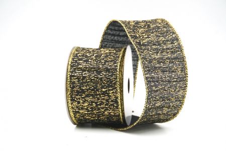 Black - Gold Metallic Textured Wired Ribbon_KF9068G-53G