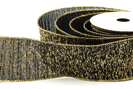 Black - Gold Metallic Textured Wired Ribbon_KF9068G-53G