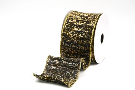 Black - Gold Metallic Textured Wired Ribbon_KF9068G-53G