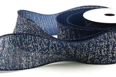 Navy Blue Metallic Textured Wired Ribbon_KF9068GC-4-4