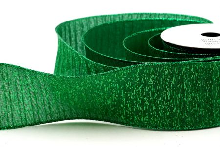 Green - Green Metallic Textured Wired Ribbon_KF9068GH-16