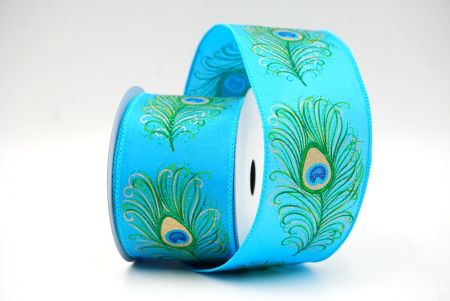 Light Blue Festive Glitter Peacock Wired Ribbon_KF9069GC-4-213