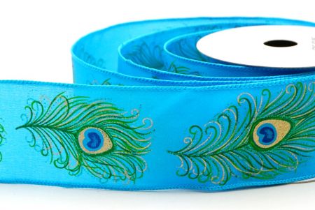 Light Blue Festive Glitter Peacock Wired Ribbon_KF9069GC-4-213