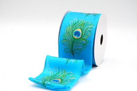 Light Blue Festive Glitter Peacock Wired Ribbon_KF9069GC-4-213