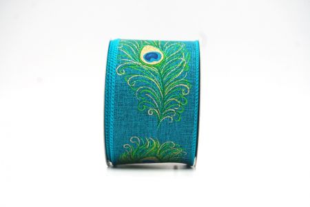 Aqua Blue Festive Glitter Peacock Wired Ribbon_KF9070GC-55-55