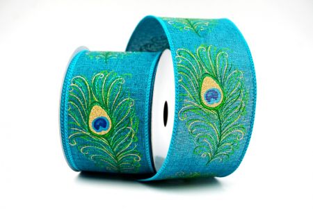 Aqua Blue Festive Glitter Peacock Wired Ribbon_KF9070GC-55-55