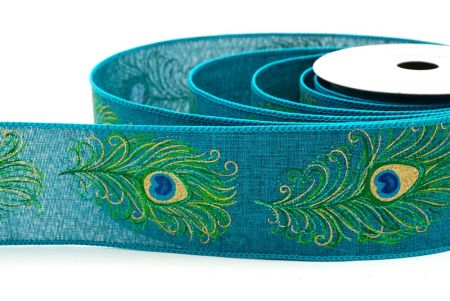 Aqua Blue Festive Glitter Peacock Wired Ribbon_KF9070GC-55-55