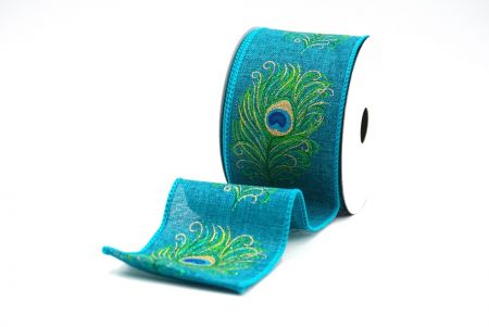 Aqua Blue Festive Glitter Peacock Wired Ribbon_KF9070GC-55-55