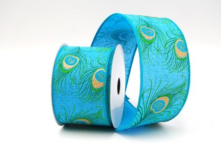 Sky Blue Festive Glitter Peacock Wired Ribbon_KF9071GC-4-217