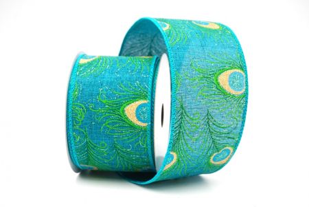 Blue - Green Festive Glitter Peacock Wired Ribbon_KF9071GC-55-55