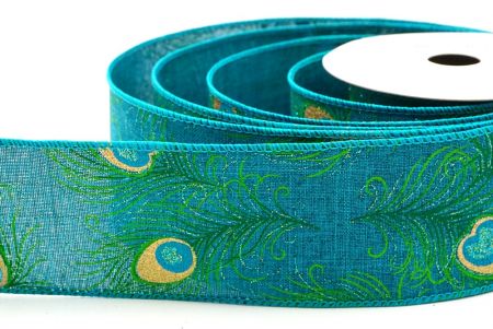 Blue - Green Festive Glitter Peacock Wired Ribbon_KF9071GC-55-55