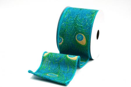 Blue - Green Festive Glitter Peacock Wired Ribbon_KF9071GC-55-55