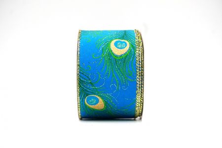 Blue Festive Glitter Peacock Wired Ribbon_KF9072G-4