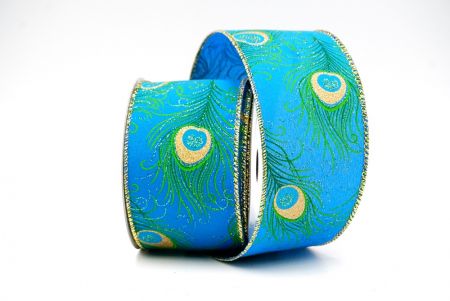 Blue Festive Glitter Peacock Wired Ribbon_KF9072G-4