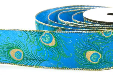 Blue Festive Glitter Peacock Wired Ribbon_KF9072G-4