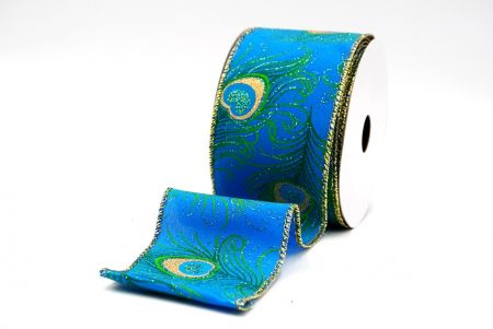 Blue Festive Glitter Peacock Wired Ribbon_KF9072G-4