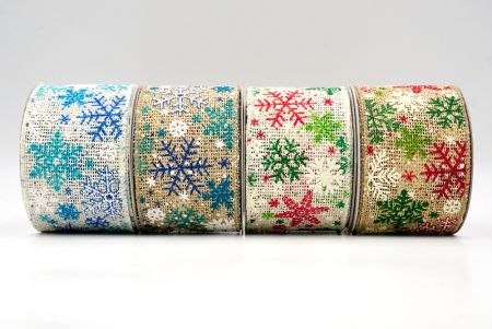 Christmas Snowflake Burlap Wired Ribbon - Christmas Snowflake Burlap Wired Ribbon