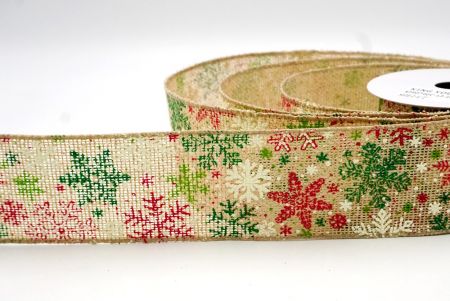 Khaki_Christmas Snowflake Burlap Wired Ribbon_KF9074GC-13-183