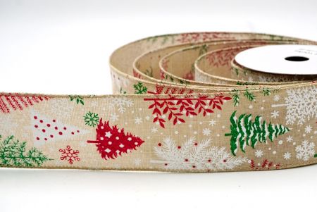 Khaki_Glittery Winter Trees Wired Ribbon_KF9075GC-13H-183