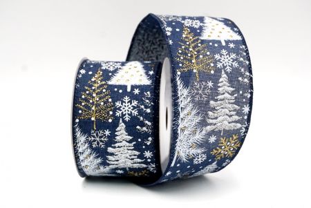 Navy Blue_Glittery Winter Trees Wired Ribbon_KF9075GC-4-4